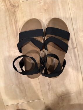 Black Strappy Flat Sandals for kids